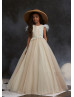 Feather Sleeves Beaded Lace Sparkle Tulle Flower Girl Dress